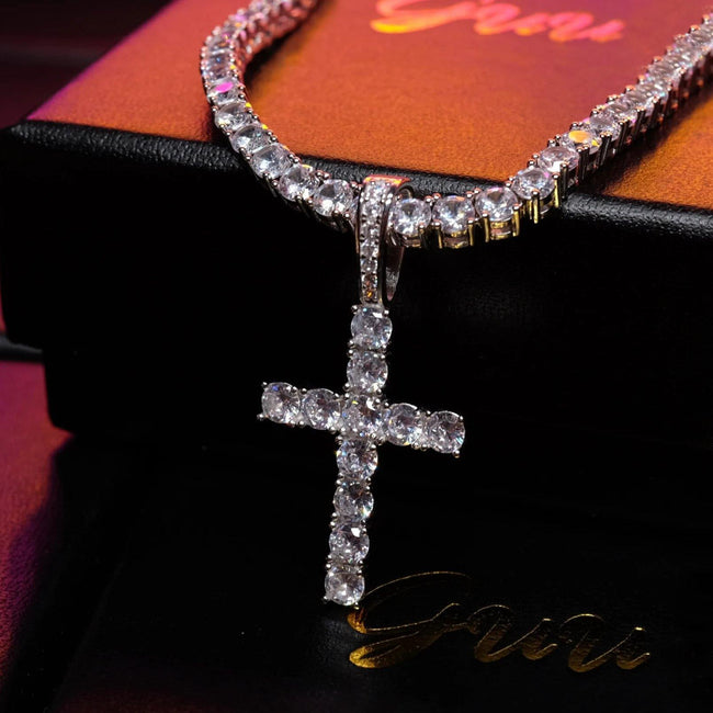 925 Sterling Silver Micro-inlay AAA CZ Cross Hip Hop Necklace Hover Image