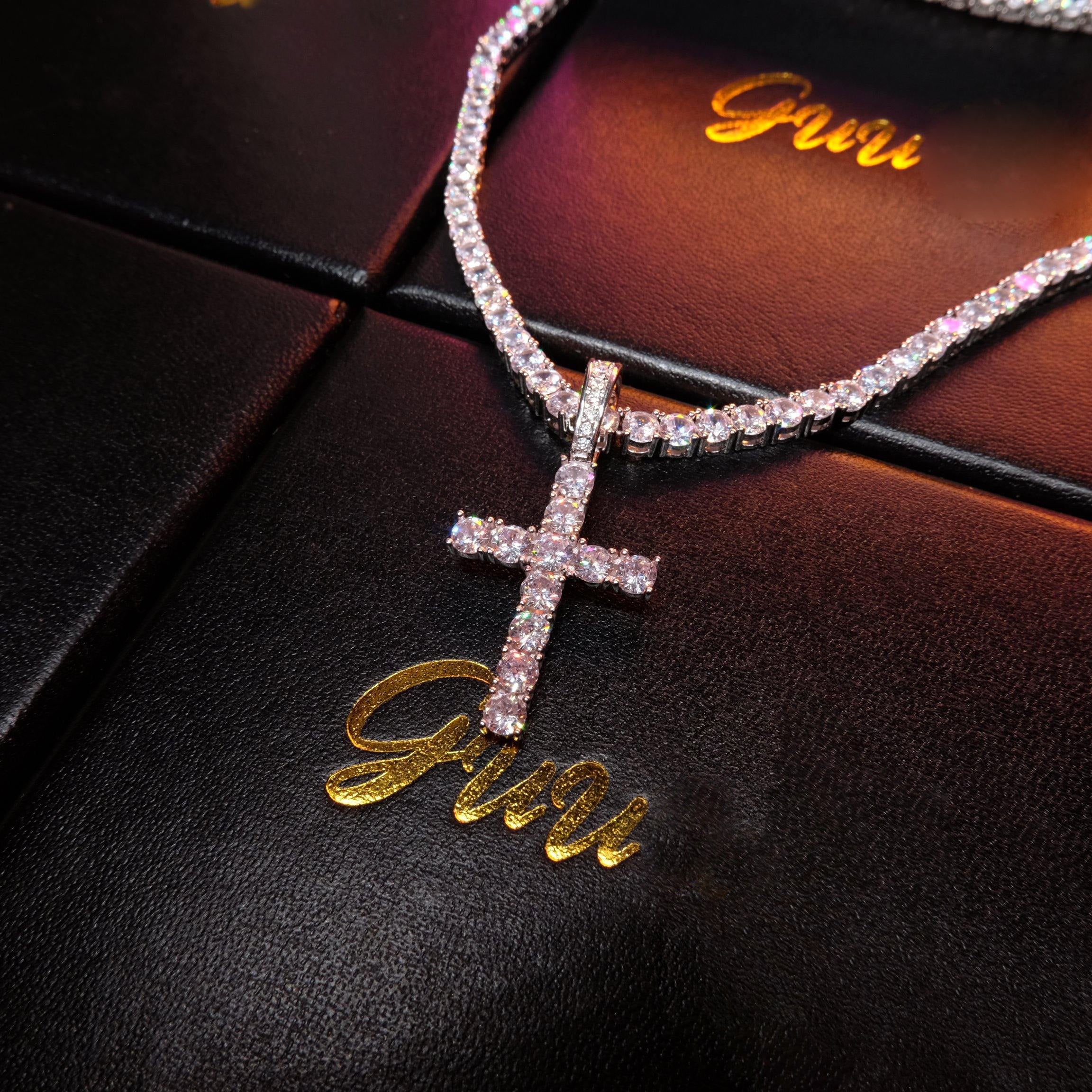 925 Sterling Silver Micro-inlay AAA CZ Cross Hip Hop Necklace