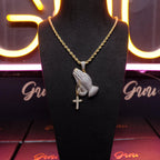 Iced Two-tone Prayer Gesture Cross Hip Hop Pendant Jewelry
