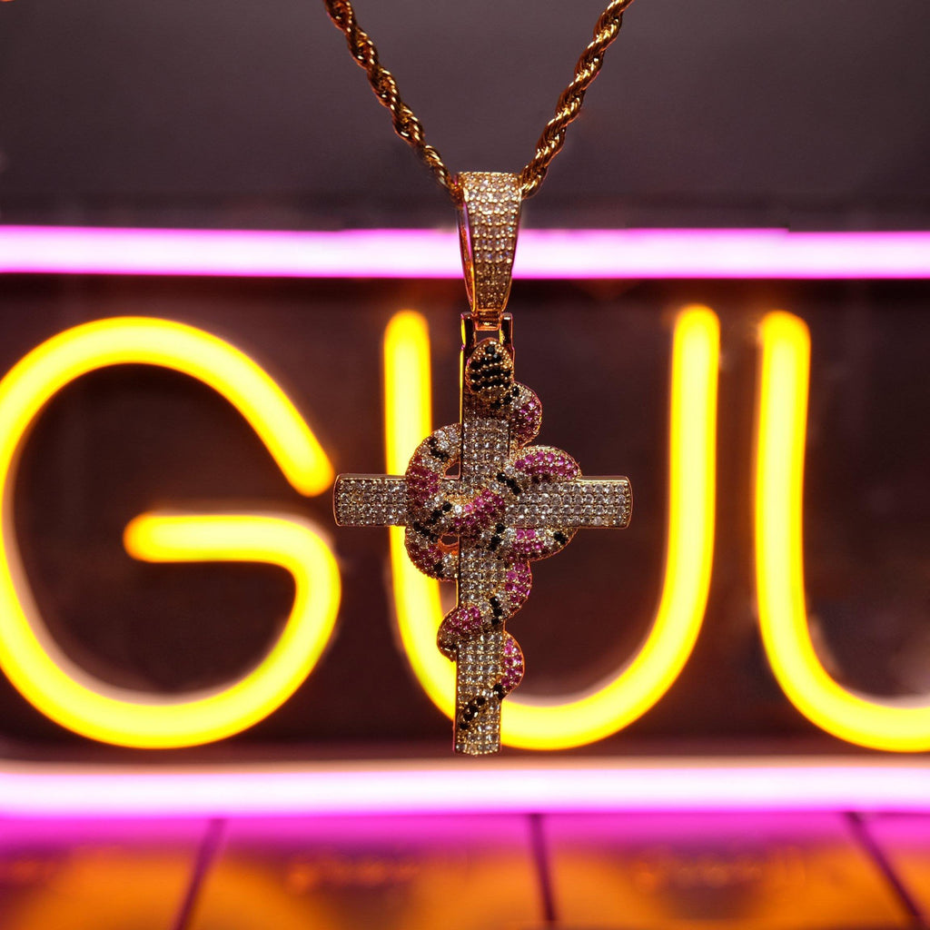 🔥New Iced Cross and Snake Pendant