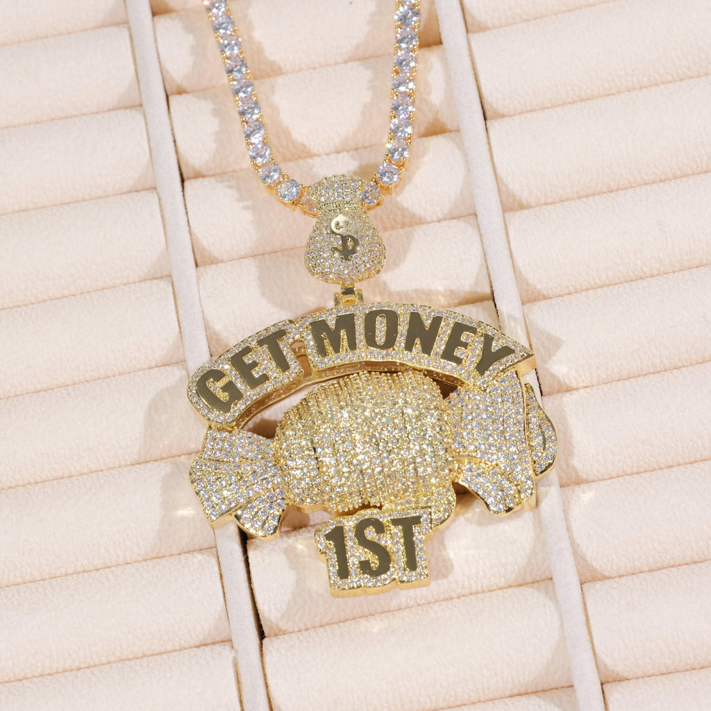 18K Gold-Plated Get Money First Iced Necklace