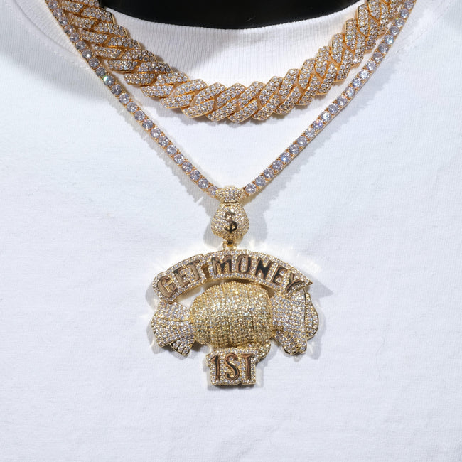 18K Gold-Plated Get Money First Iced Necklace Hover Image