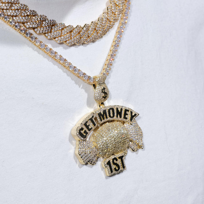 18K Gold-Plated Get Money First Iced Necklace Main Image