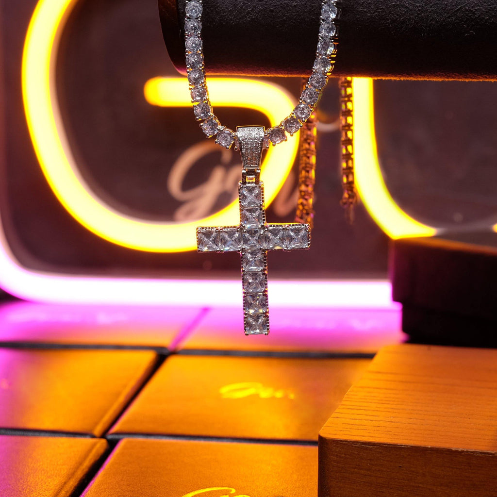 18k Gold-Plated CZ BlingBling Cross Hip Hop Pendant (With Chain)