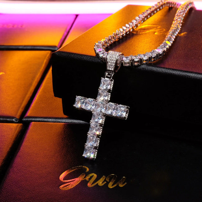 18k Gold-Plated CZ BlingBling Cross Hip Hop Pendant (With Chain) Hover Image