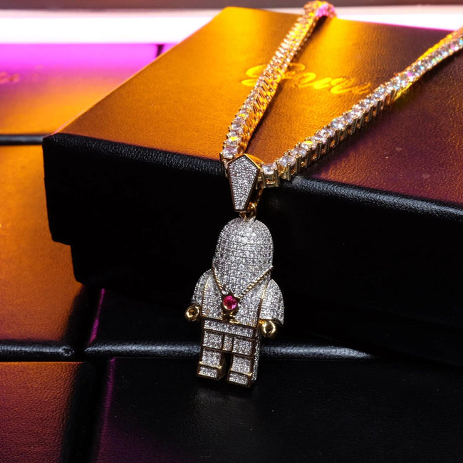 Iced 18mm  CZ  BlingBling Astronaut Pendant & Cuban Link Chain Hover Image
