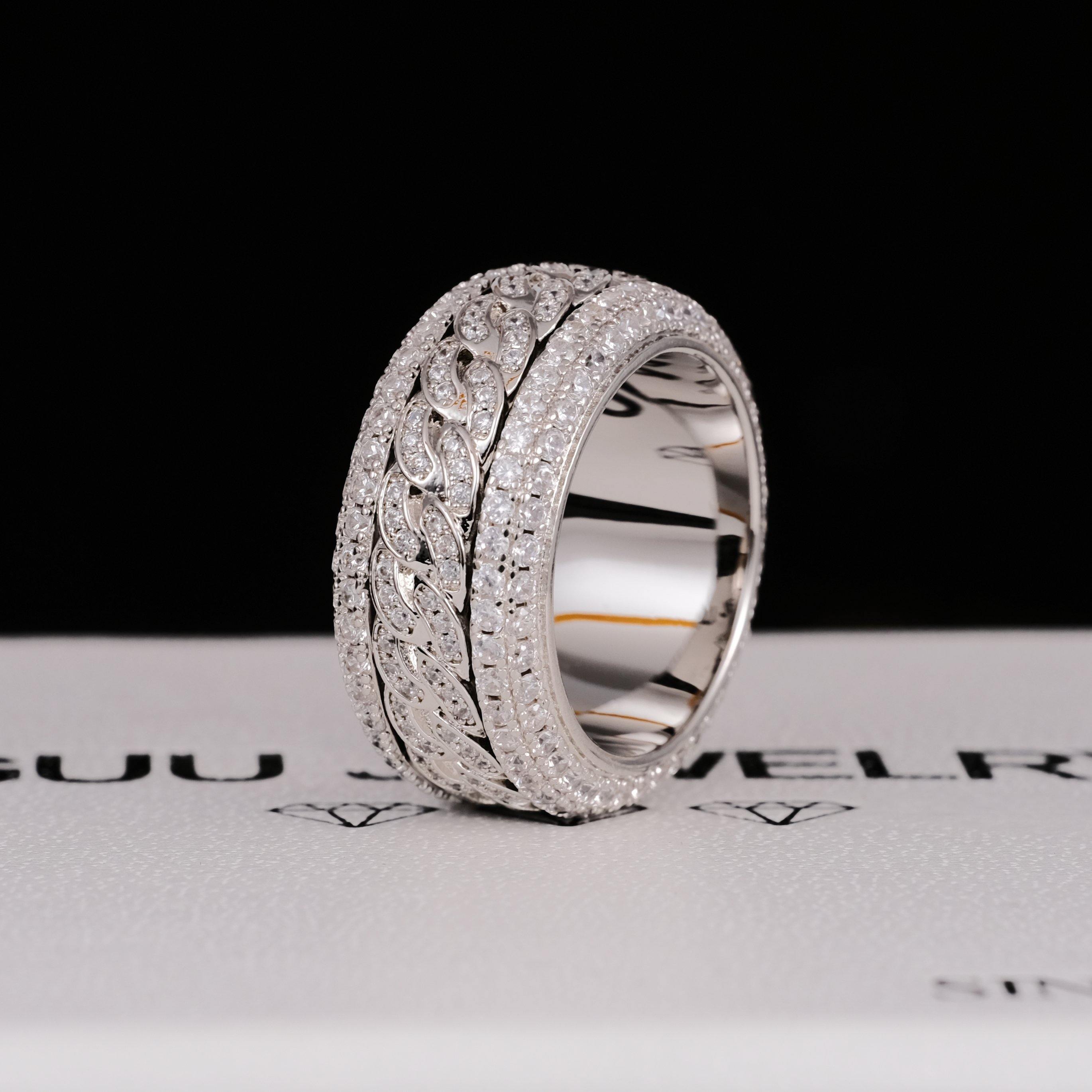 Rotatable 5-Layer Iced Cuban Ring