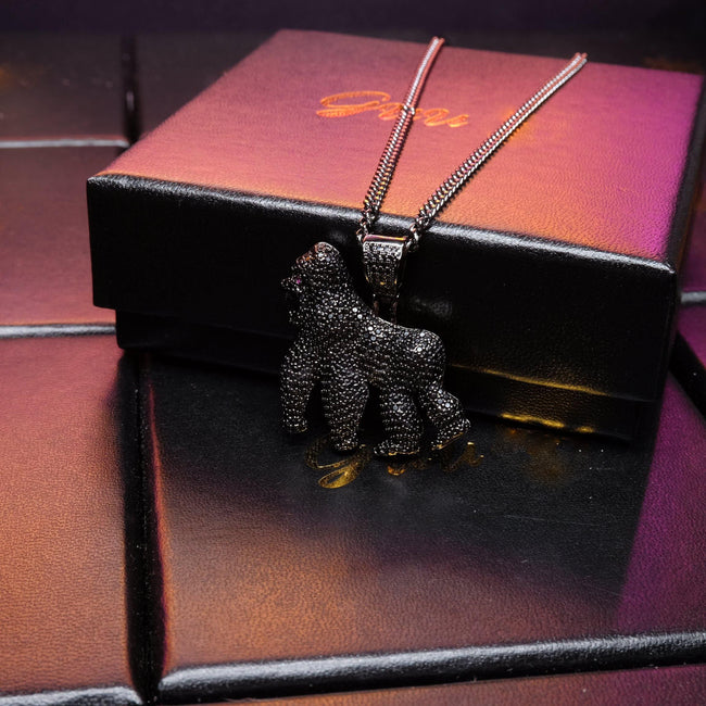 Iced AAA CZ Gorilla Pendant In 18K Yellow Gold-Plated Hover Image