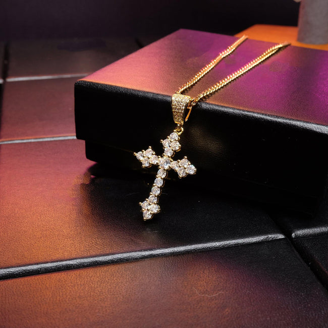 Official Limited Setting AAA CZ Cross Pendant In 18K Yellow Gold-Plated Hover Image