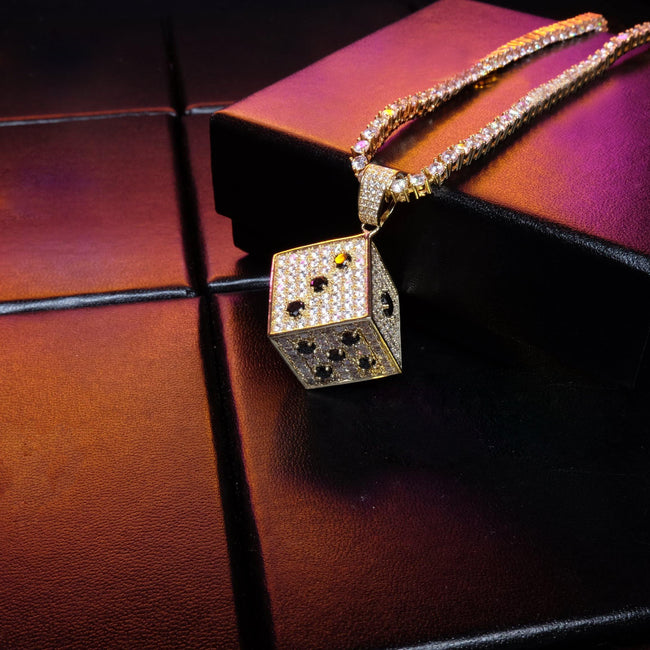 Two-tone CZ Black And White  Dice Pendant Jewelry Hover Image