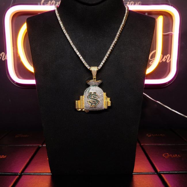 18K Yellow Gold-Plated Micro-inlay AAA CZ Dollar Money Bag Pendant Main Image