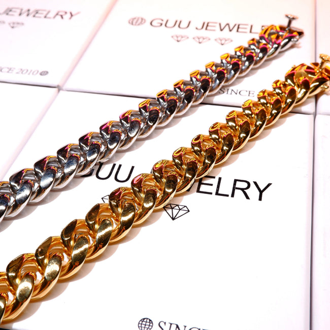 14mm White/Gold-Plated Classic Miami Cuban Bracelet Main Image