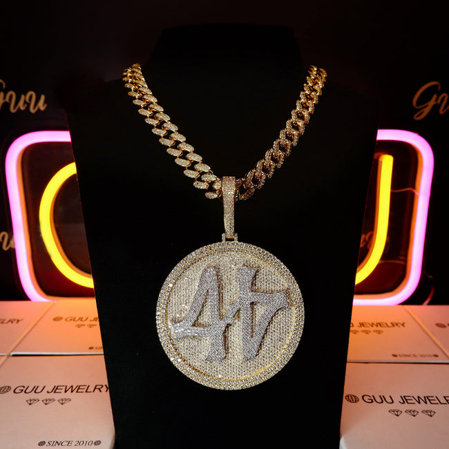 Iced Gold-Plated 3D Big 44 Disc BlingBling Necklace Hover Image