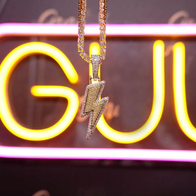 18K Gold-Plated CZ Iced Lightning Necklace Hover Image