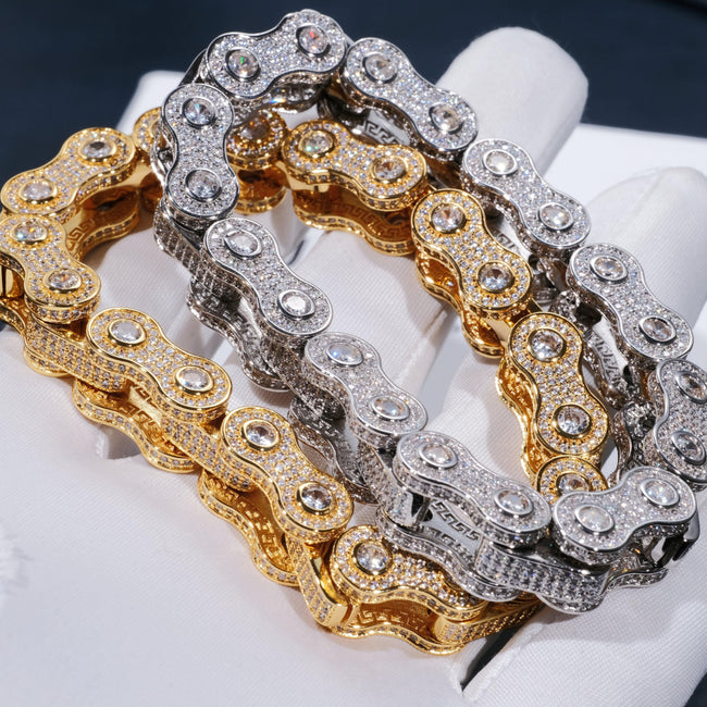 BIKE CHAIN LINK ICED HIP HOP BRACELET Hover Image