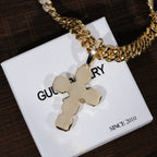 Iced Large Gemstone Cross Necklace