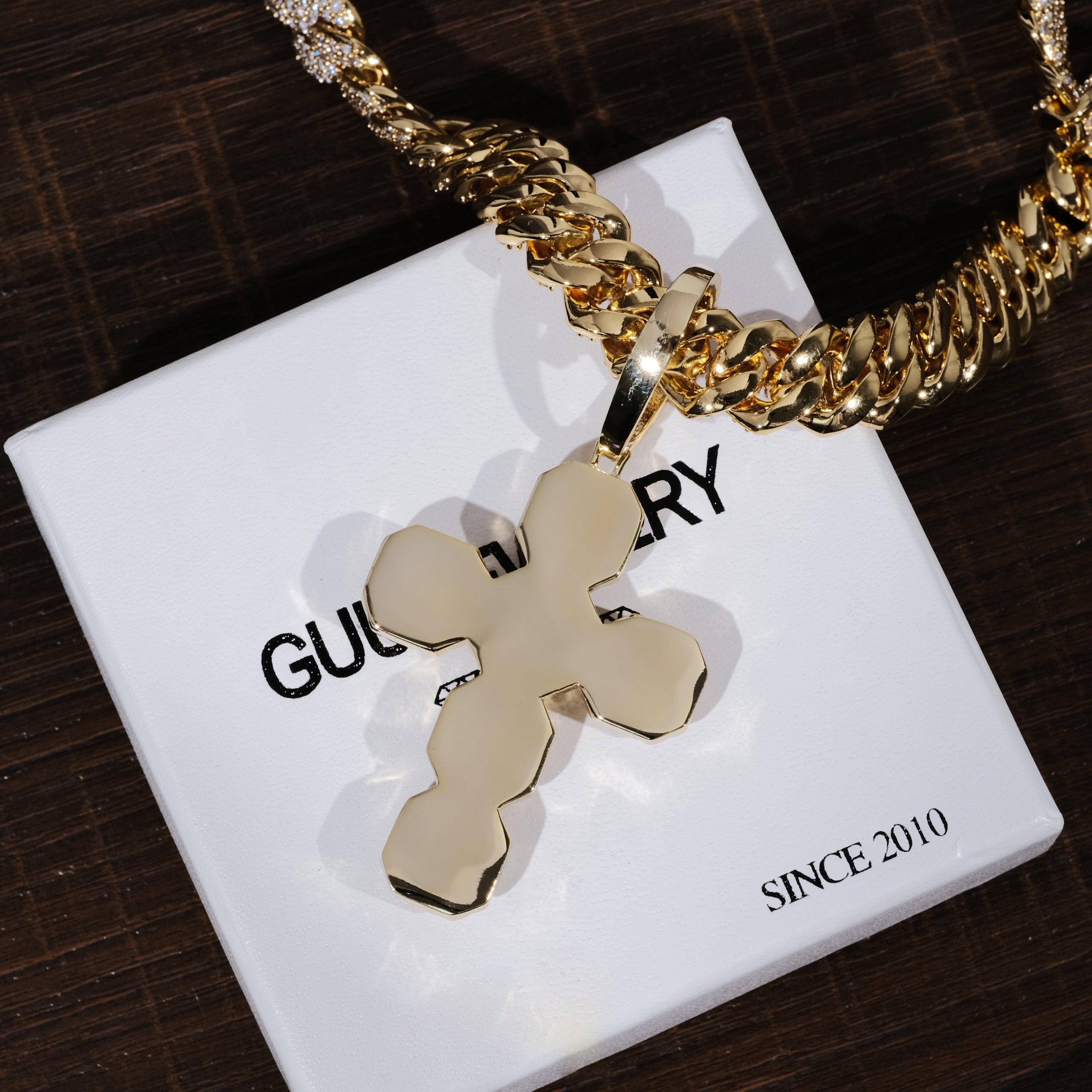 Iced Large Gemstone Cross Necklace