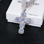 Iced Large Gemstone Cross Necklace
