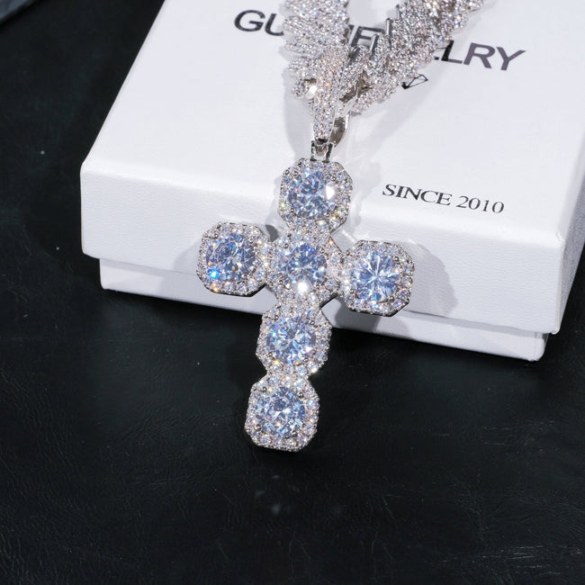 Iced Large Gemstone Cross Necklace Main Image