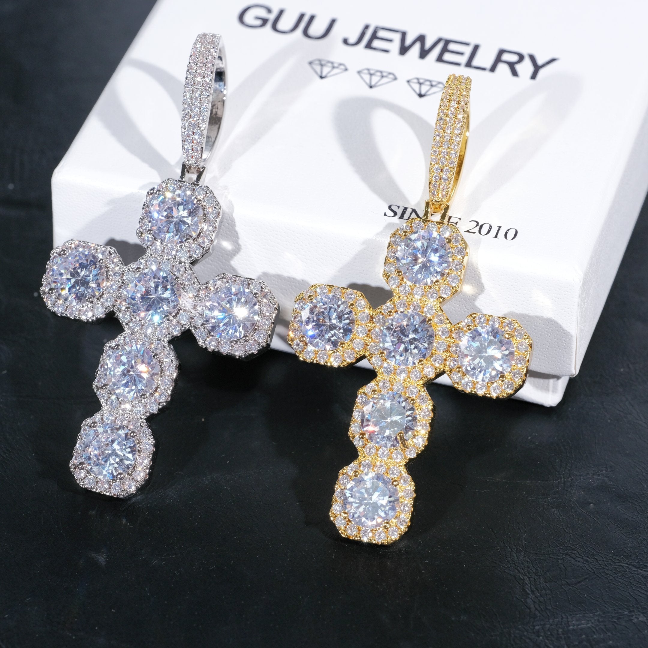 Iced Large Gemstone Cross Necklace