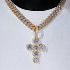 Iced Large Gemstone Cross Necklace