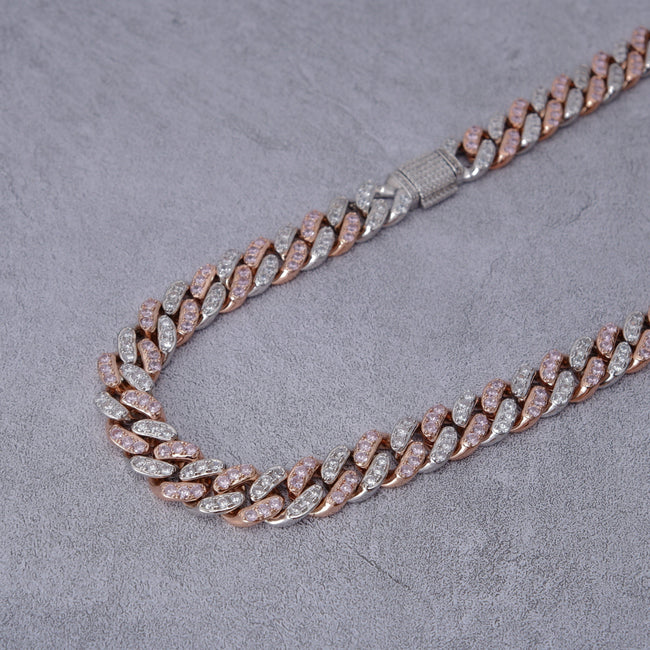 13mm 18K WhiteGold-Plated Pink Iced Cuban Chain Main Image