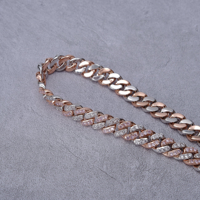 13mm 18K WhiteGold-Plated Pink Iced Cuban Chain Hover Image
