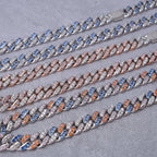 13mm 18K WhiteGold-Plated Colorful Iced Cuban Chain