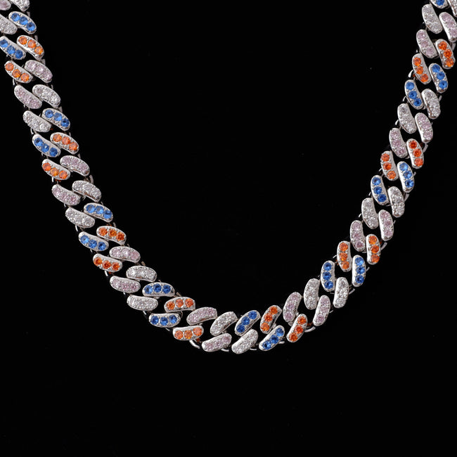13mm 18K WhiteGold-Plated Colorful Iced Cuban Chain Main Image