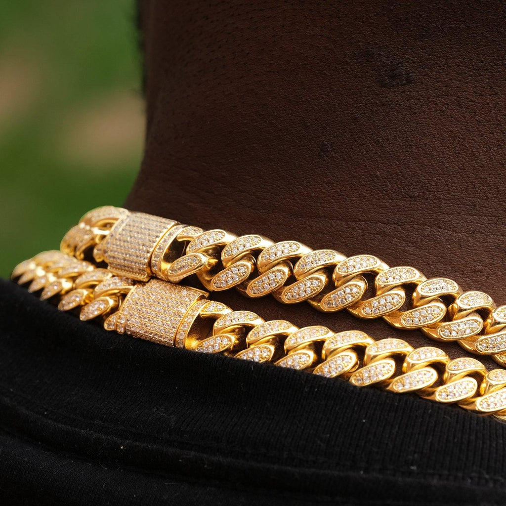 12mm Diamond Cuban Chain in 18K Gold