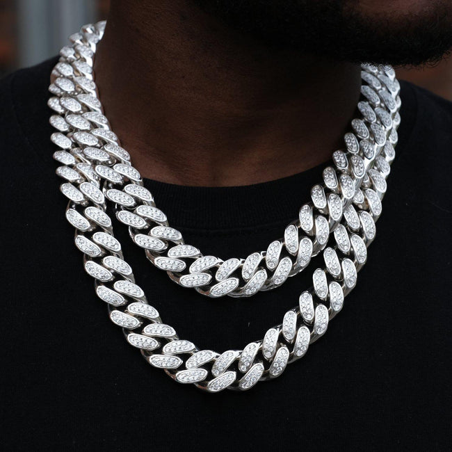 19mm Box Clasp Iced Cuban Link Chain in White Gold Hover Image