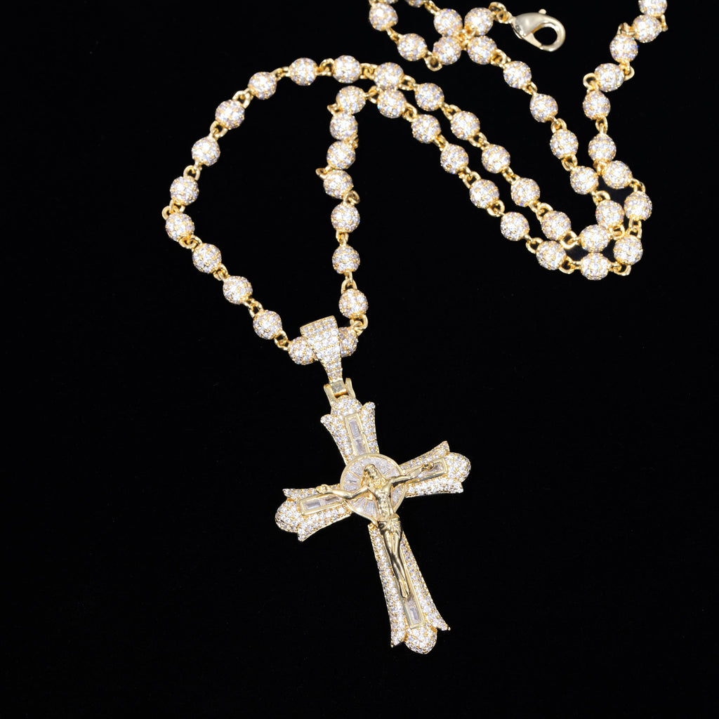 Jesus Crucifix Baguette Cross 18K Necklace