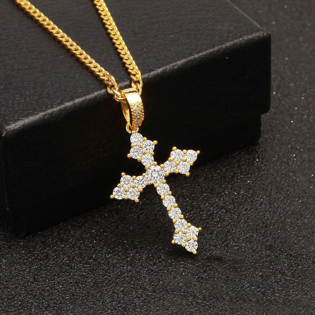 Official Limited Setting AAA CZ Cross Pendant In 18K Yellow Gold-Plated