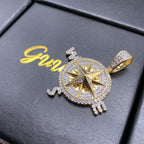 Iced Two-tone 45mm Gold-Plated  CZ  Compass  Pendant $ Cuban Link Chain