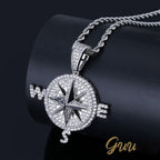 Iced Two-tone 45mm Gold-Plated  CZ  Compass  Pendant $ Cuban Link Chain