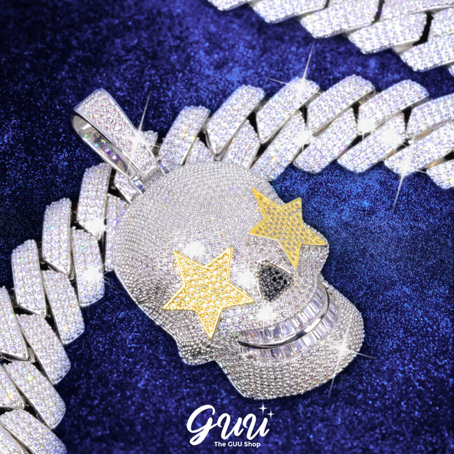 Star Eyes Skull Solid Iced Necklace Hover Image