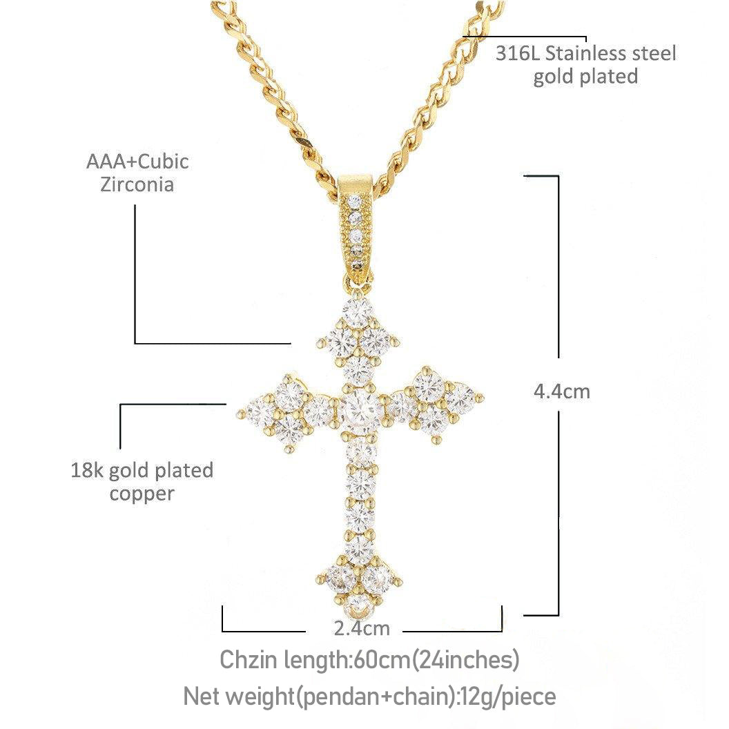 Official Limited Setting AAA CZ Cross Pendant In 18K Yellow Gold-Plated