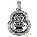 Iced  Gold-Plated & Silver CZ  Maitreya Buddha  Pendant & Cuban Link Chain