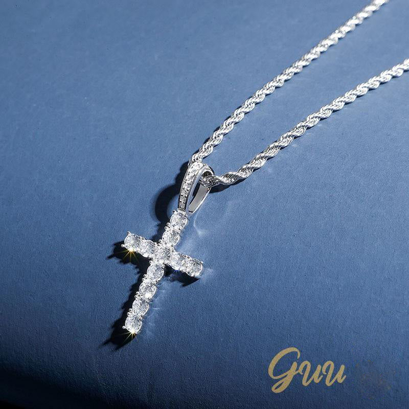 925 Sterling Silver Micro-inlay AAA CZ Cross Hip Hop Necklace