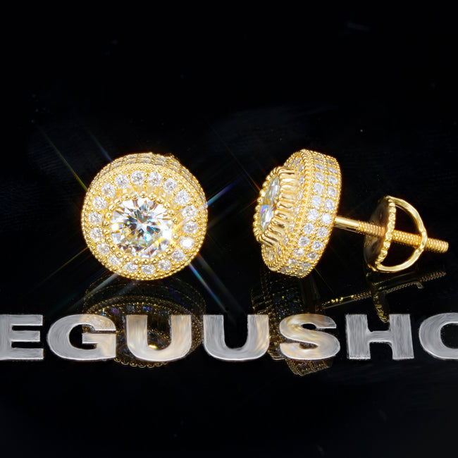 925s VVS1 Moissanite Cluster Halo Earrings In 18K Gold Hover Image