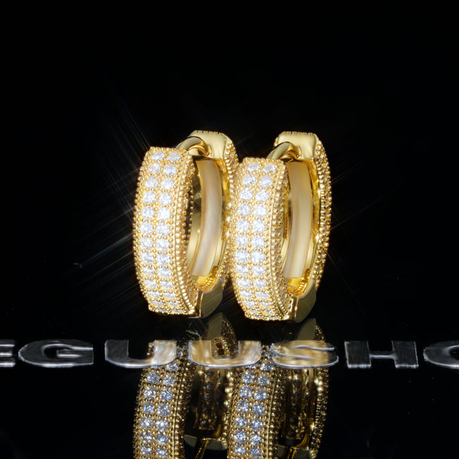 925s VVS1 Moissanite Fully Iced 3D Hoop Earrings In 18k Gold Hover Image