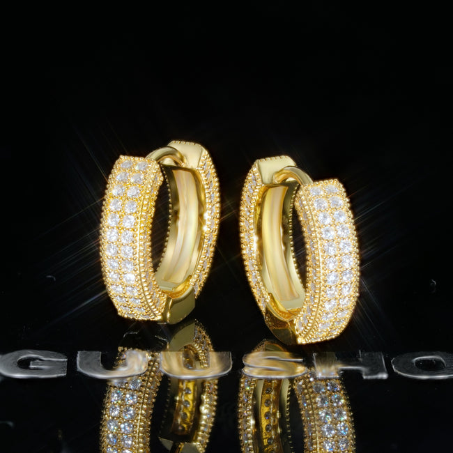 925s VVS1 Moissanite Fully Iced 3D Hoop Earrings In 18k Gold Main Image