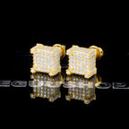 925s VVS Moissanite Iced 3D Cube Earrings In 18K Gold